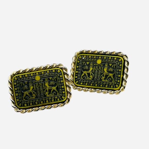 Huge Vintage Egyptian Hieroglyphic Molded Glass Cufflinks